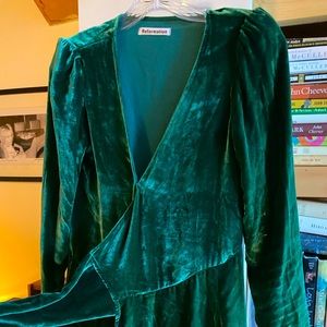Velvet Reformation Mini Dress- Green